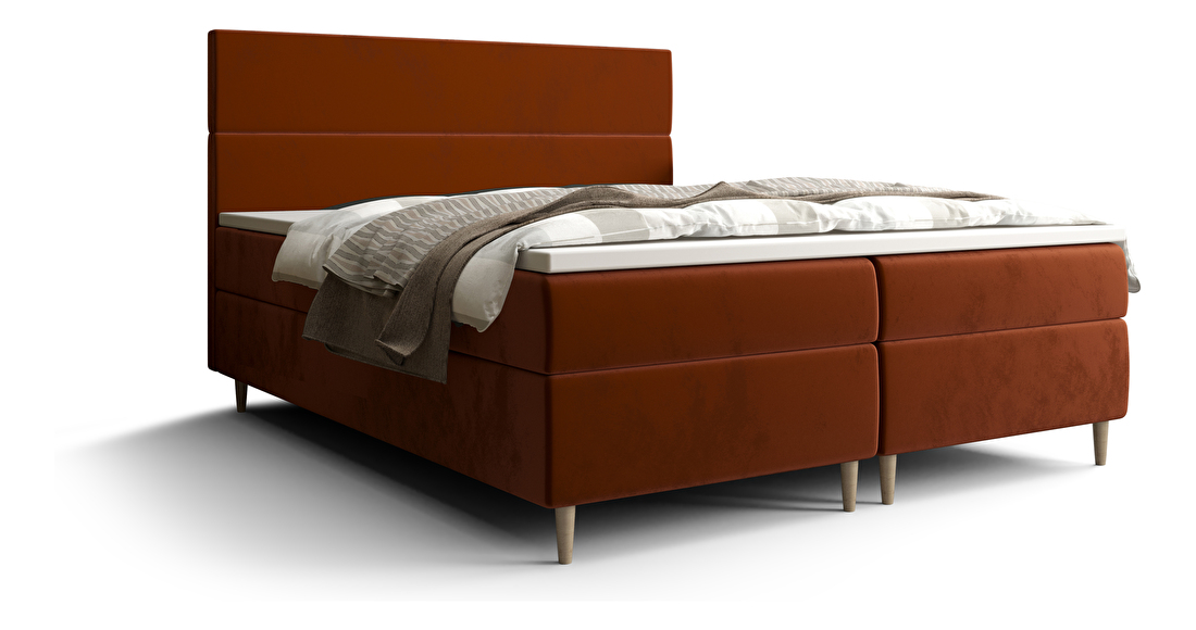 Bračni krevet Boxspring 160 cm Flu (smeđe narančasta) (s madracem i prostorom za odlaganje)