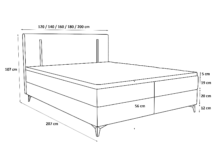 Bračni krevet 140 cm Ortega Comfort (crna) (s podnicom i madracem, s prostorom za odlaganje) (s LED rasvjetom)