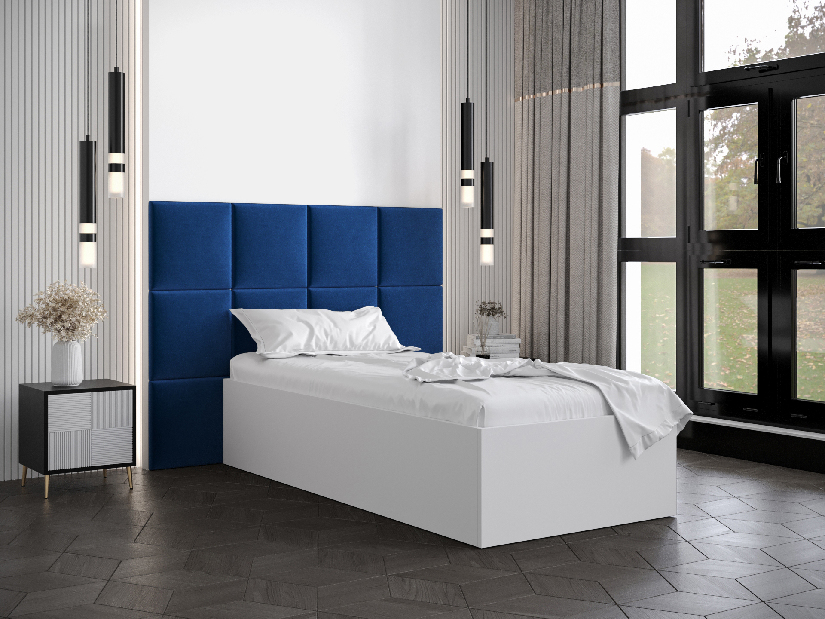 Jednostruki krevet s tapeciranim uzglavljem 90 cm Brittany 4 (bijela mat + plava) (s podnicom)