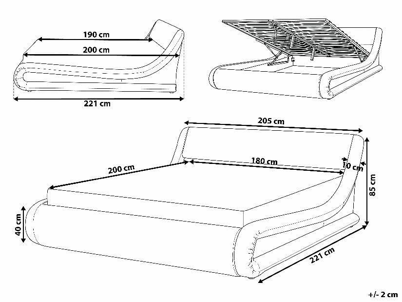 Bračni krevet 180 cm AVENUE (s podnicom i prostorom za odlaganje) (bijela)