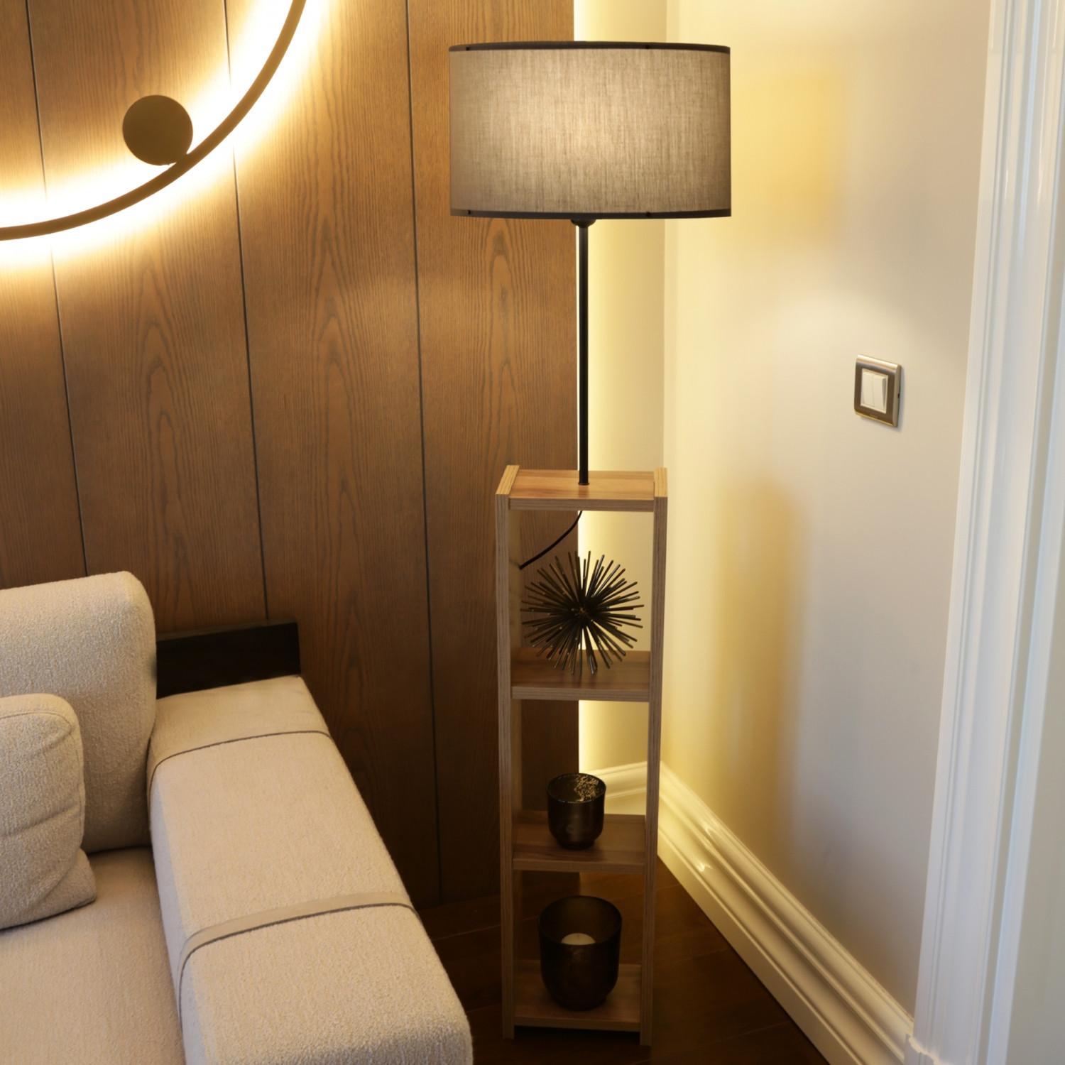 Podna svjetiljka s policama Astaresta 2 (tamnosiva + svijetlo drvo)