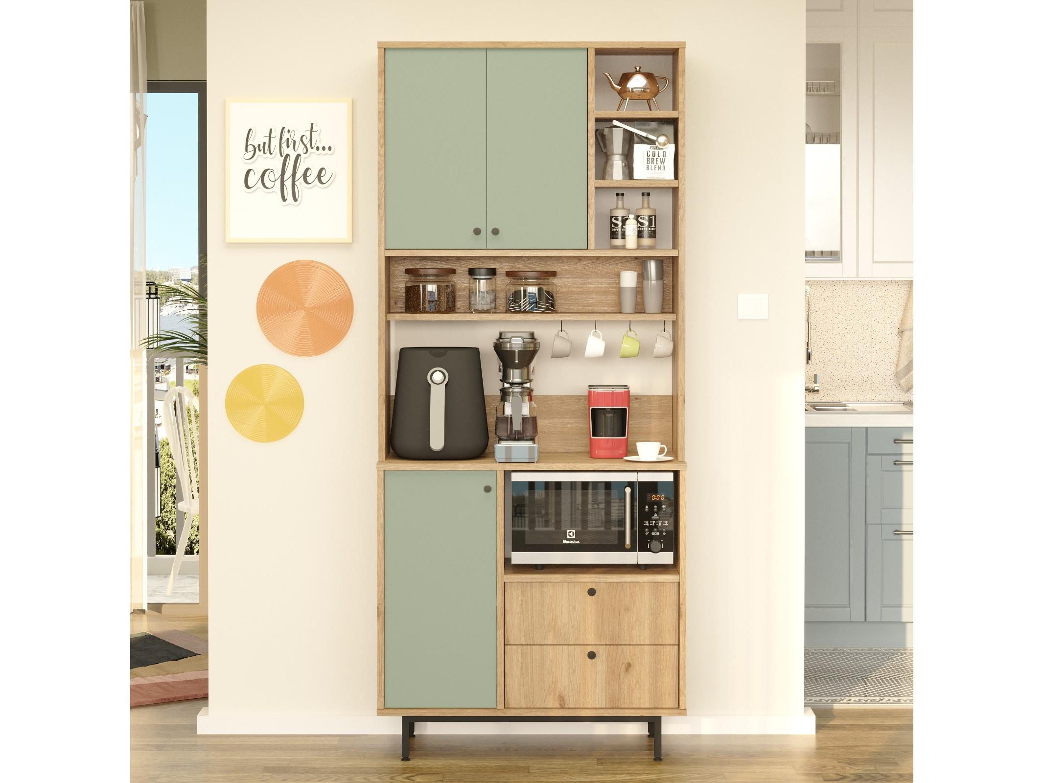 Ormar s policama Rebutia 6 (hrast + zelena)