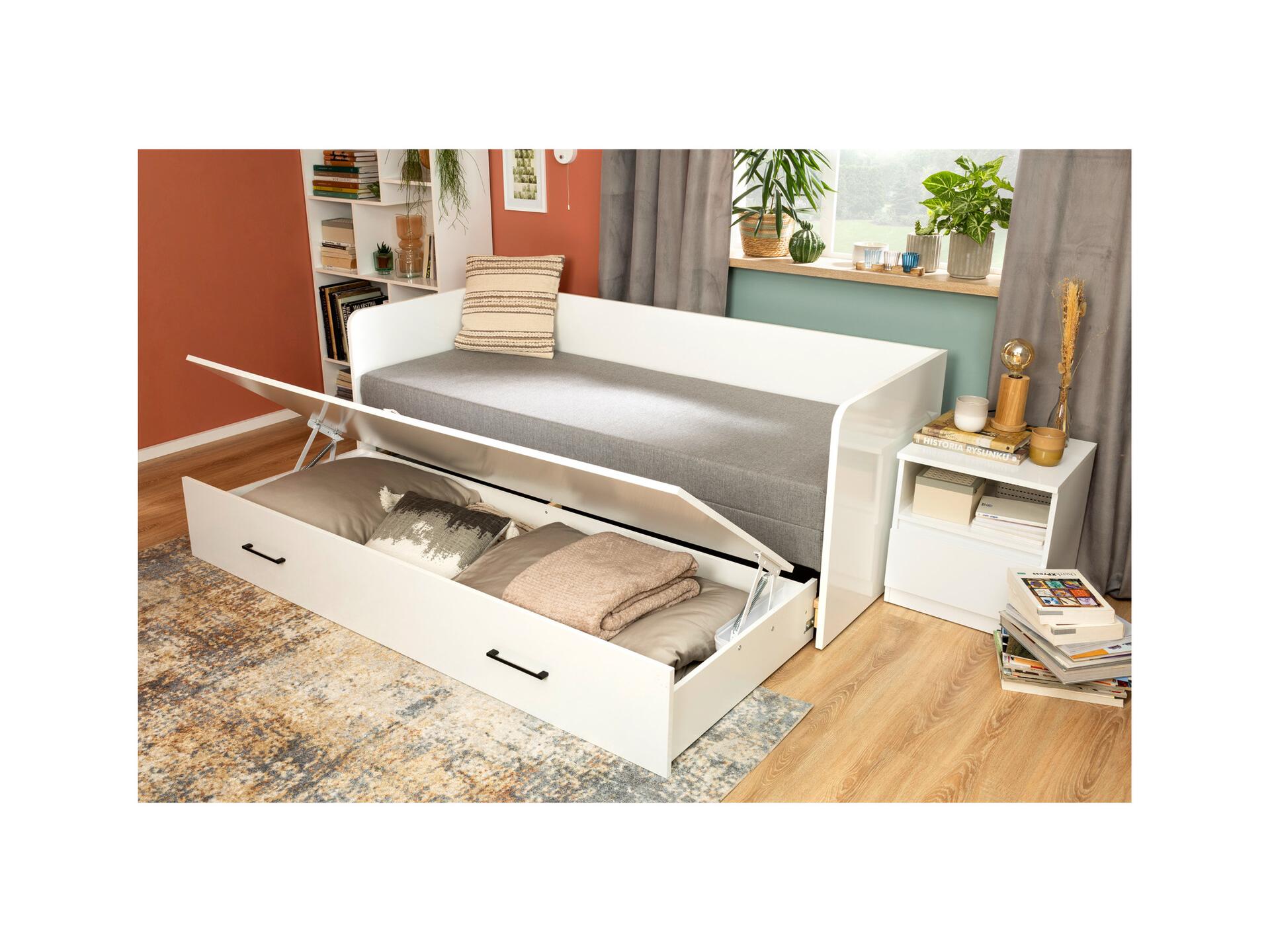 Jednostruki krevet na razvlačenje 80 cm Tetrix 13 (bijeli sjaj) (s prostorom za odlaganje)