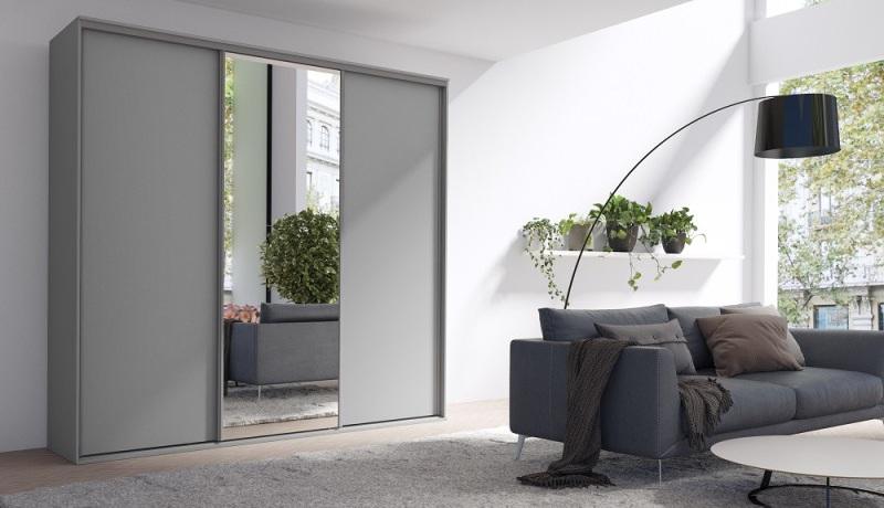 Ormar s kliznim vratima Gantera 3 B (siva) (s ogledalom)