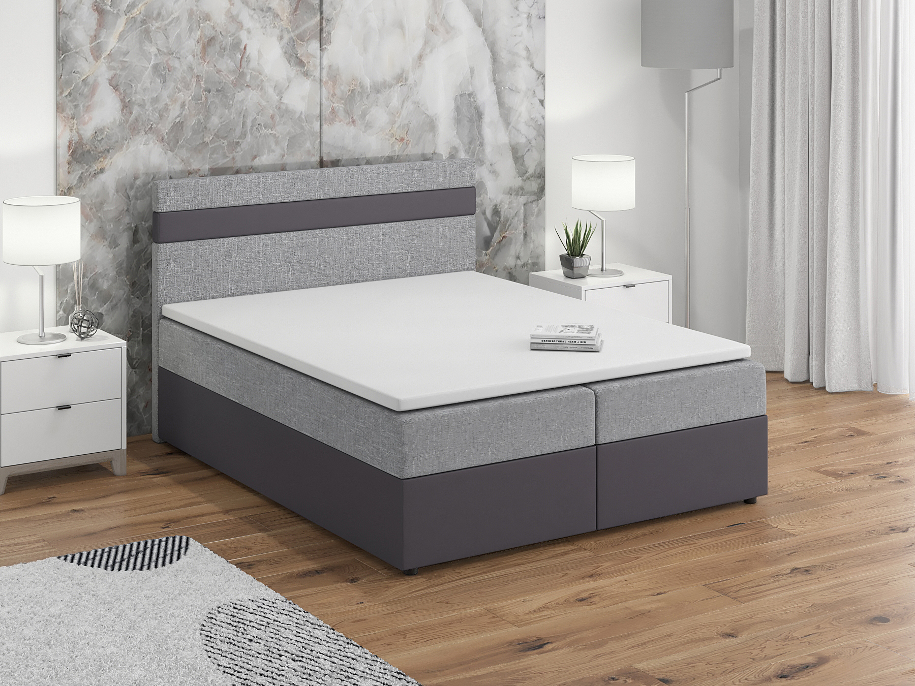 Bračni krevet Boxspring 160x200 cm Mimosa (s podnicom i madracem) (tamno siva + crna)