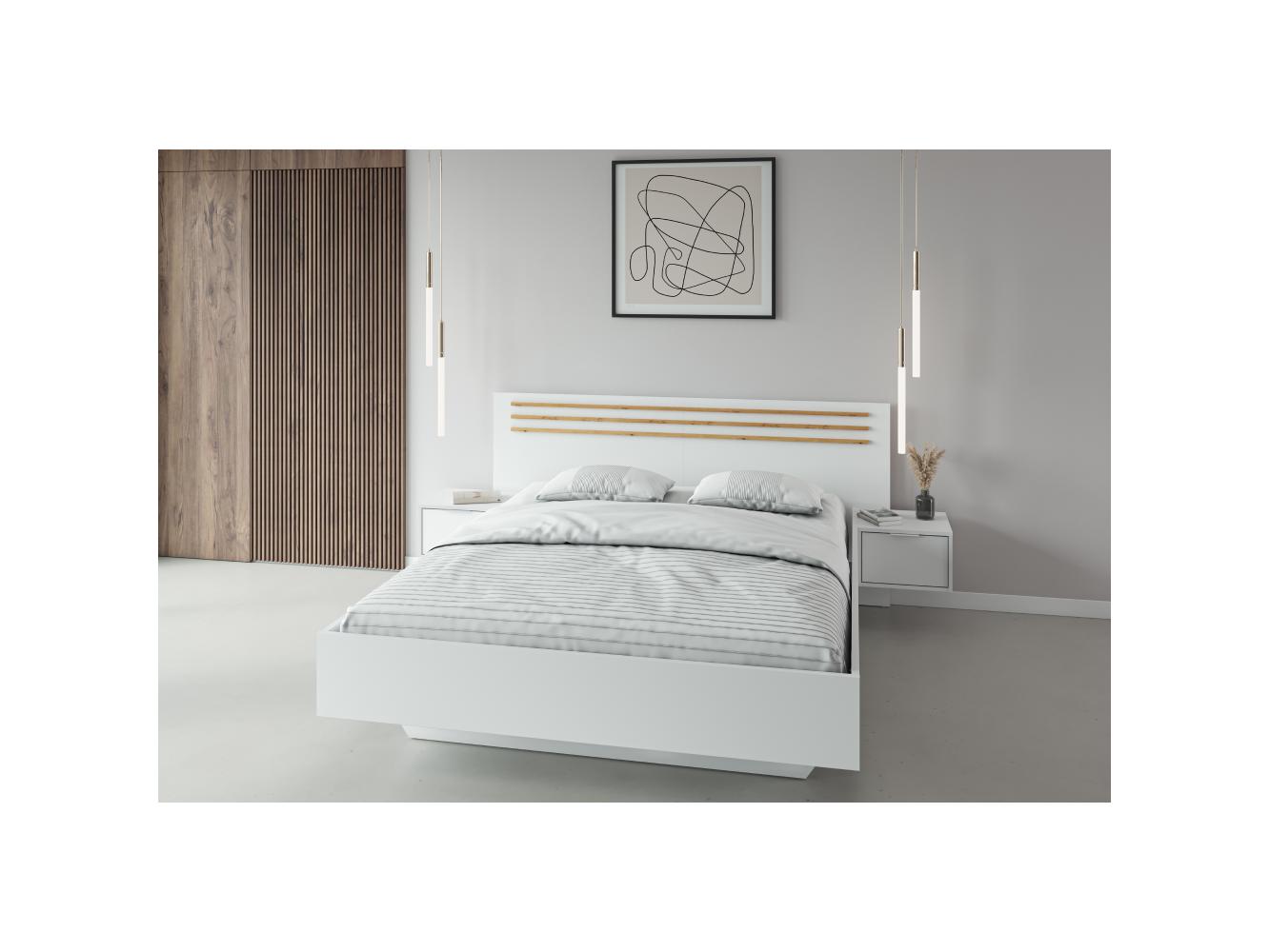 Krevet s noćnim ormarićima Frens (bijela + hrast artisan)