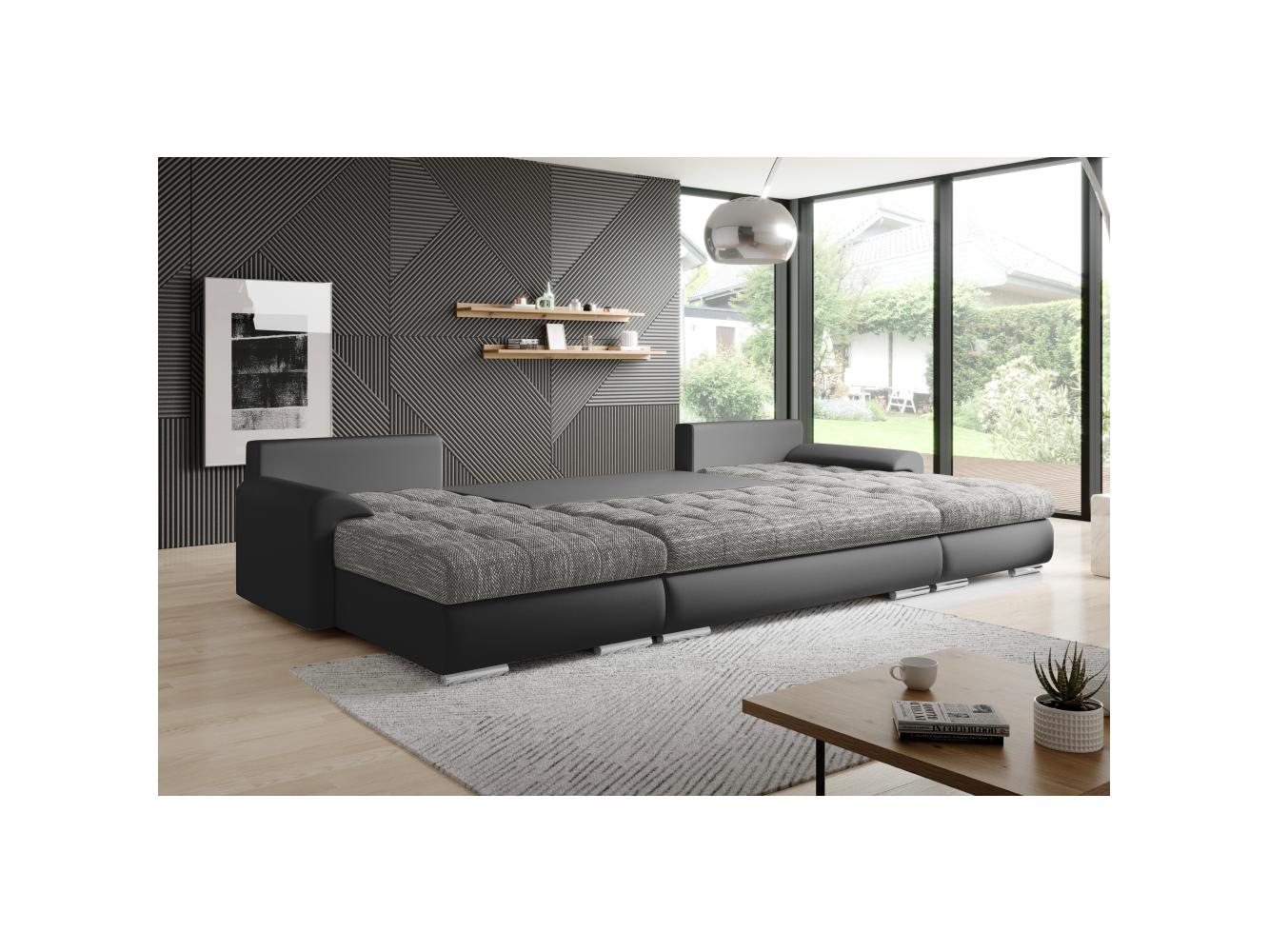 Kutna garnitura U Tuzzo (ekokoža crna + sivi melir)