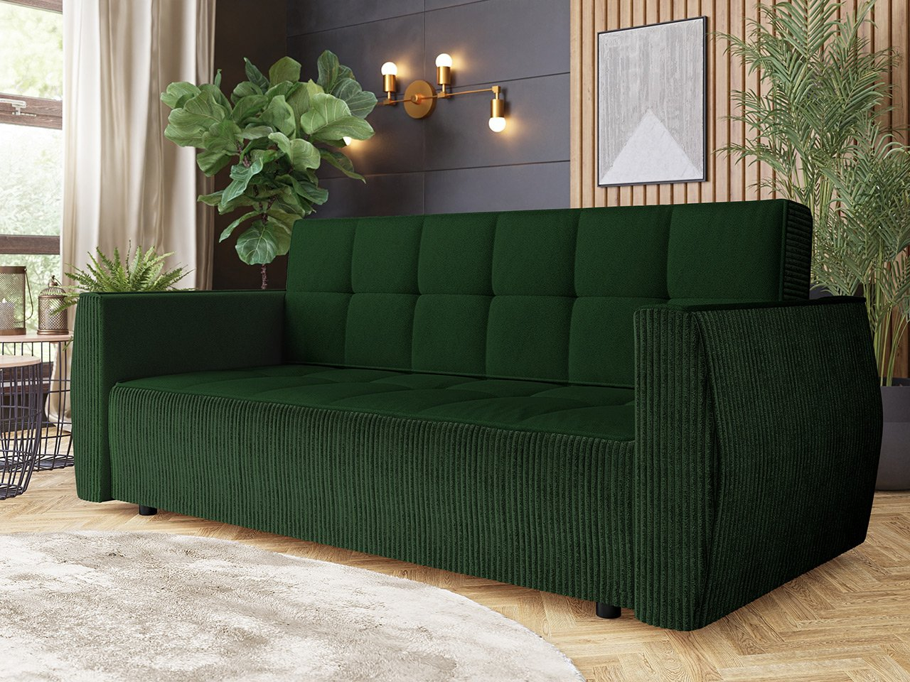 Sofa na razvlačenje Pexalo (zelena) (s prostorom za odlaganje)