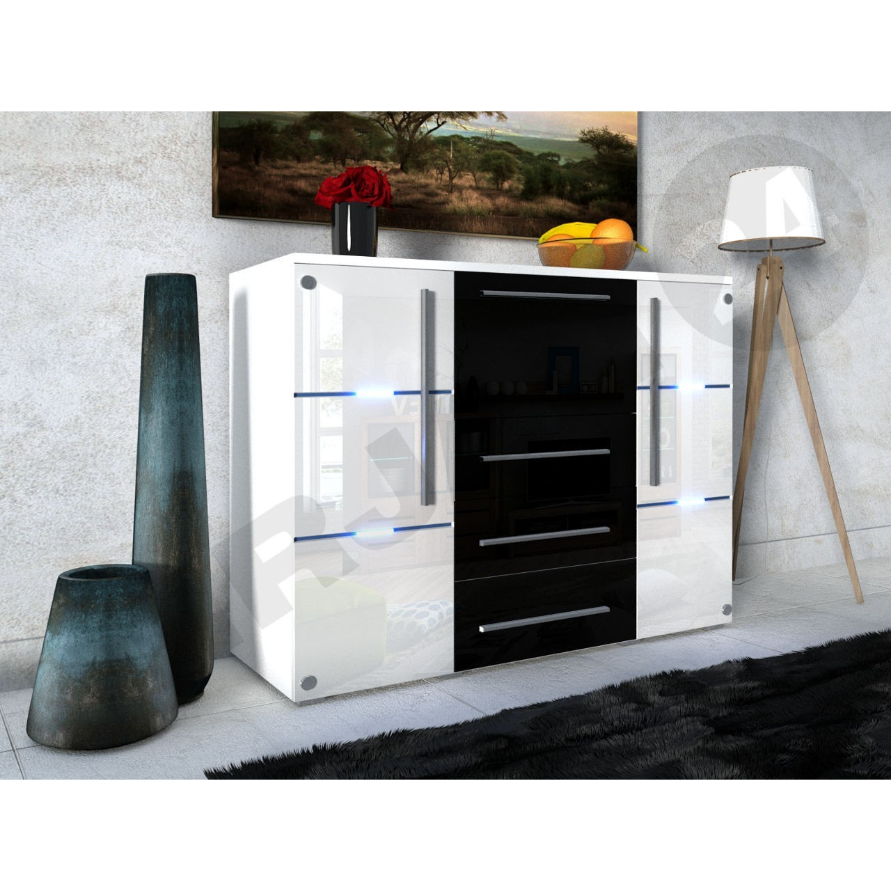 Komoda Bridget (bijeli sjaj + crni sjaj)