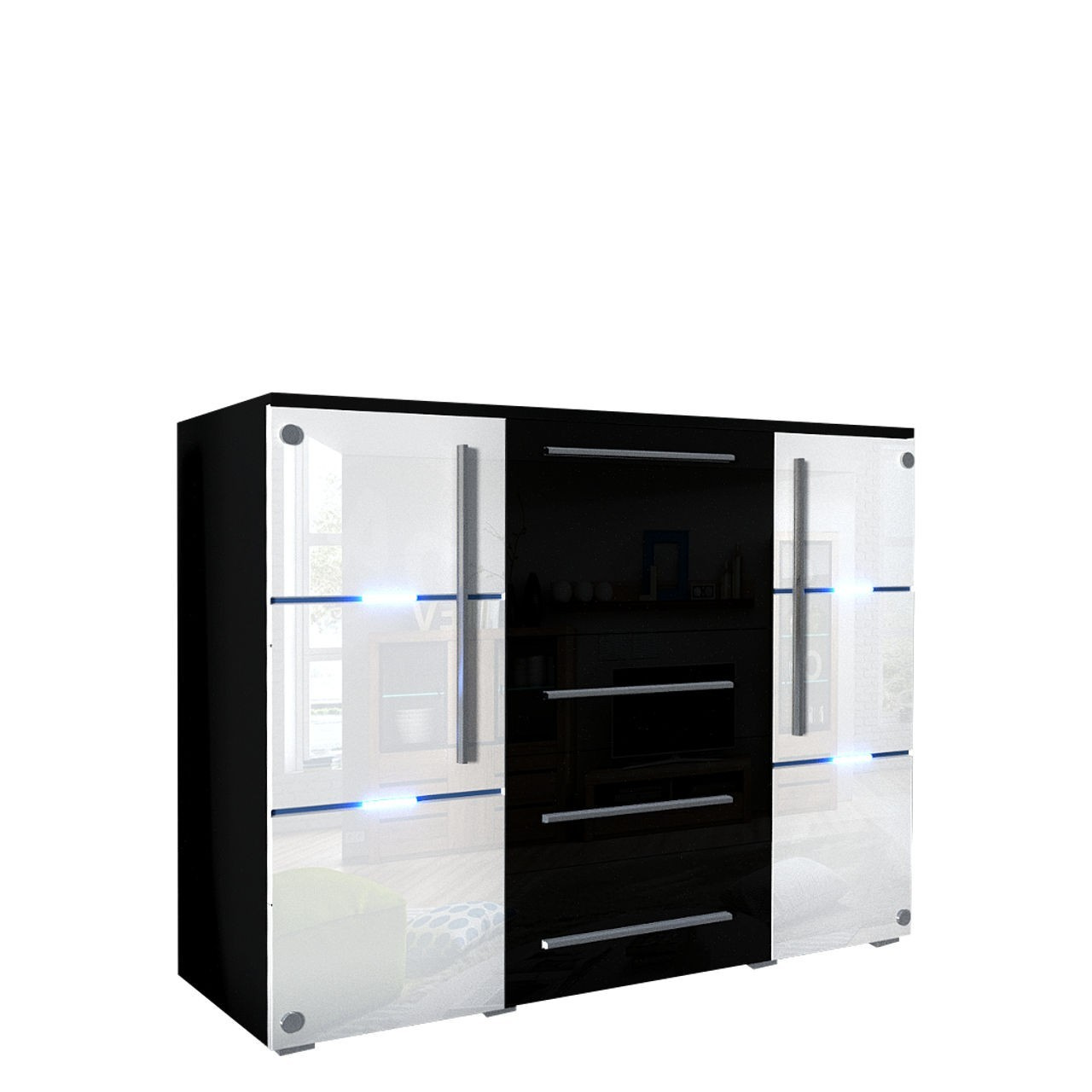 Komoda Bridget (bijeli sjaj + crni sjaj)