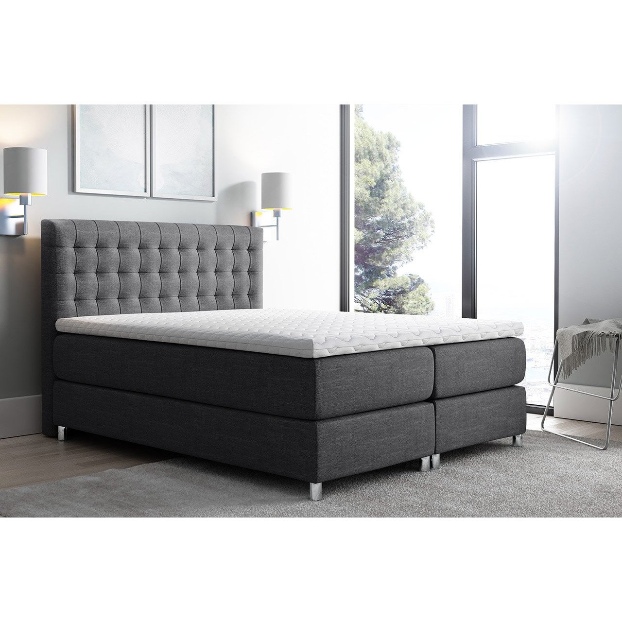 Bračni krevet 180 cm Kurtis (sivo-plava)