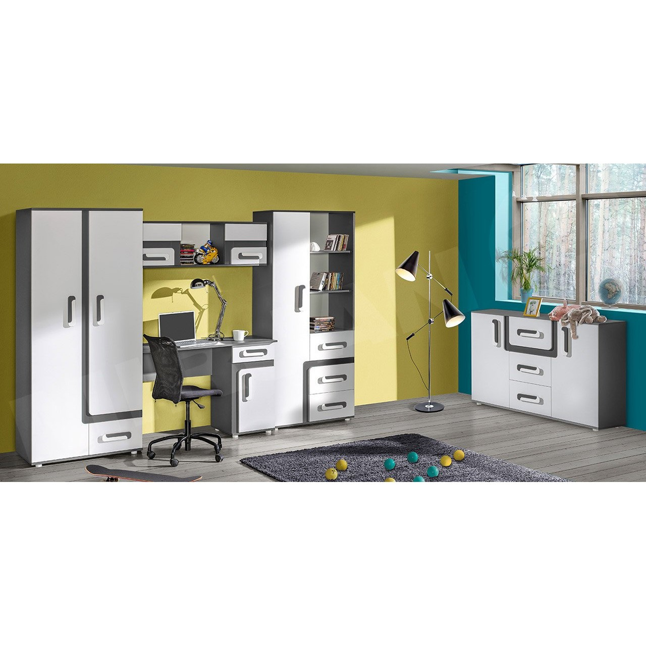 Namještaj za studentsku sobu Petanata XV (antracit + bijela)