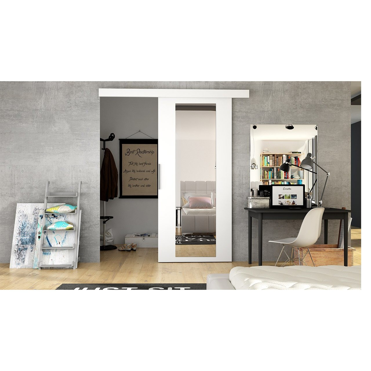 Klizna vrata Molania IV (bijela + ogledalo) *Outlet moguća oštećenja