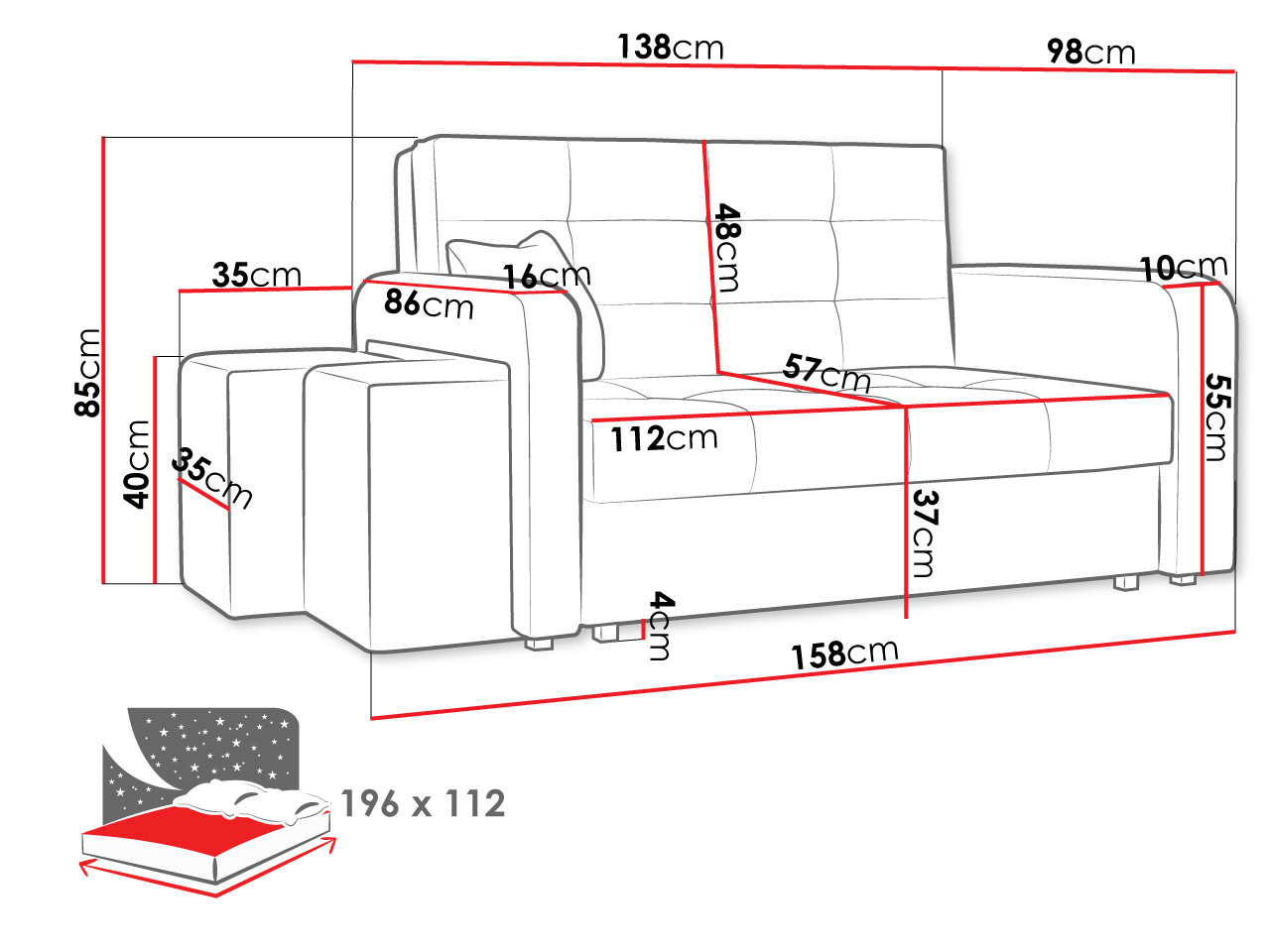 Sofa s tabureima Candy II (mango)