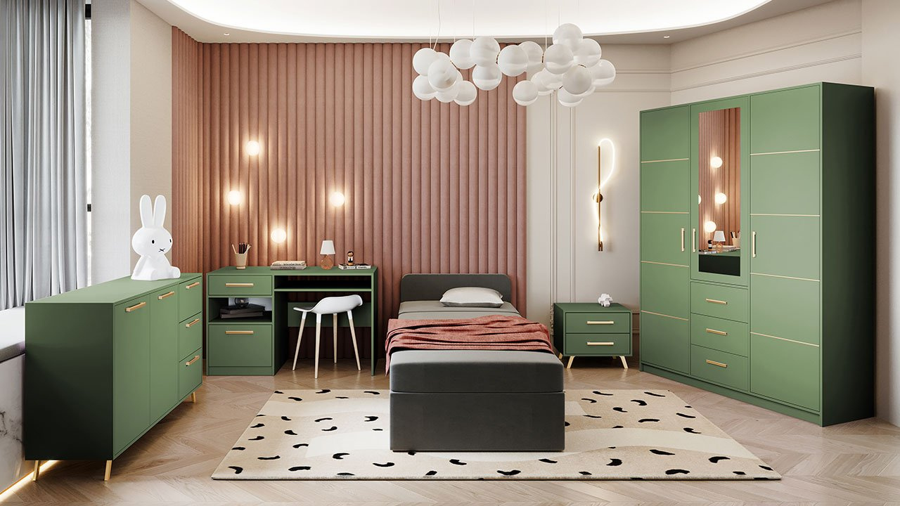 Namještaj za studentsku sobu Lenona I (zelena + zlatna)