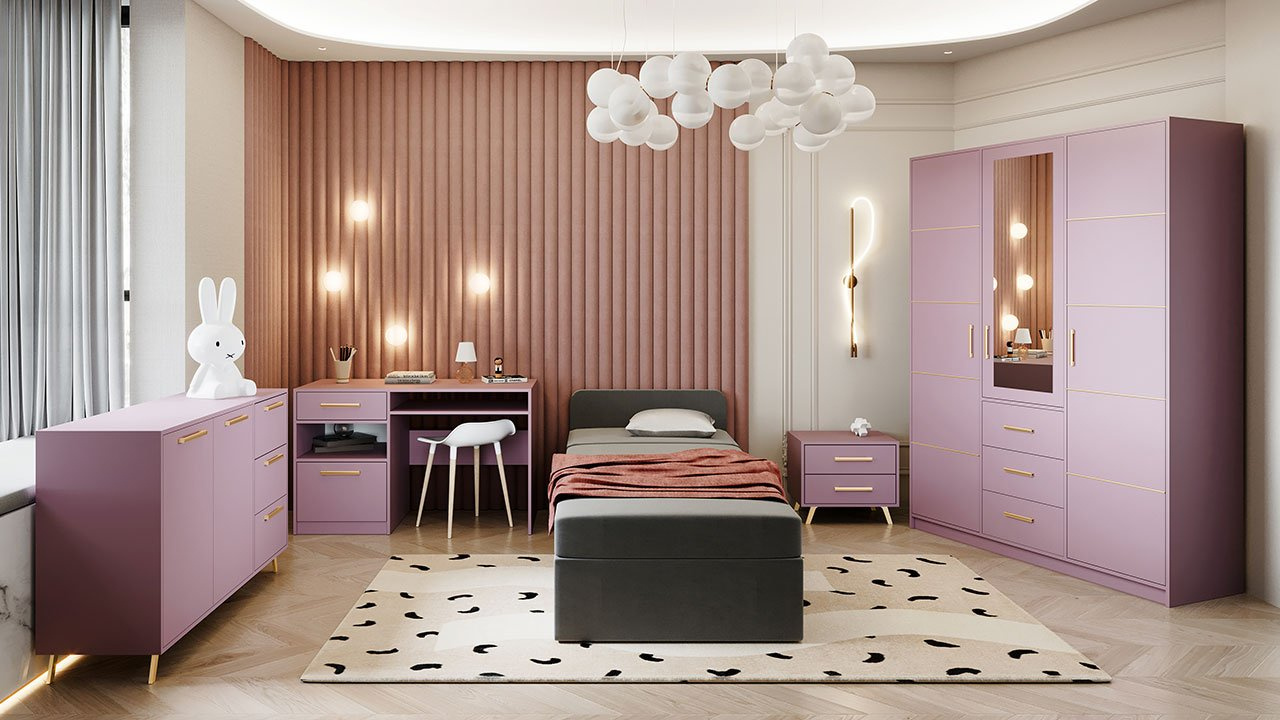 Namještaj za studentsku sobu Lenona I (šljiva + zlatna)