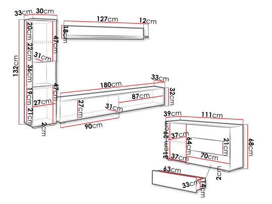 Namještaj za dnevni boravak Nova I (wotan + bijeli sjaj)