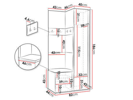 Predsoblje Tovenaz XXV (hrast artisan + crna)
